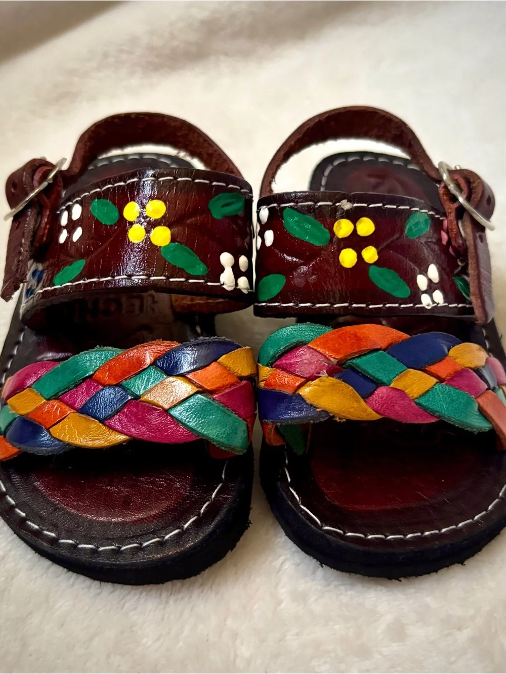 Toddler Handmade Mexican Leather Huarache Sandals Floral Braided Size 2